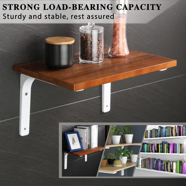 Shelf Bracket Angle Iron Shelf Support Wall Mounted 200mm*150mm, Metal Light White Finish, 4 Pcs