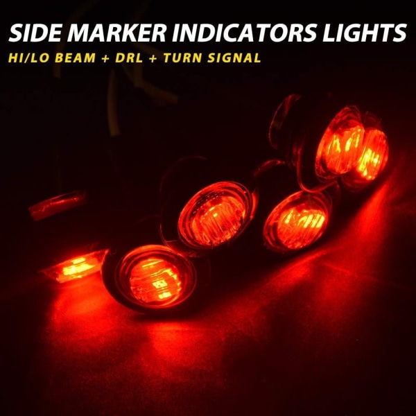 3/4" rund LED foran bak sidemarkeringsindikatorer lys Vanntett beacon markeringslys 12V for bil lastebil (10 stk rød)