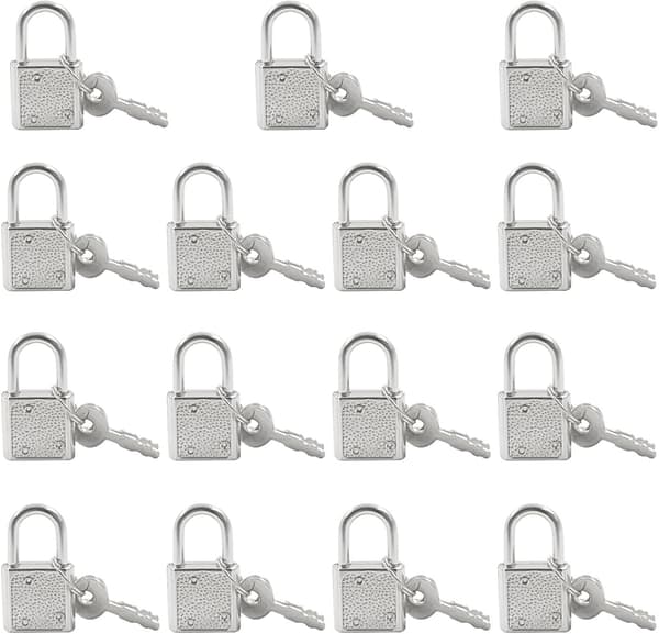 15 stk minilås med nøkkel 15 stk sølv Silver