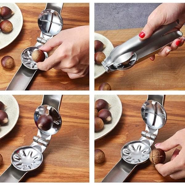 Portable Nutcracker Chestnut Tongs 304 Stainless Steel Chestnut Cutter Metal Multifunctional Nutcracker