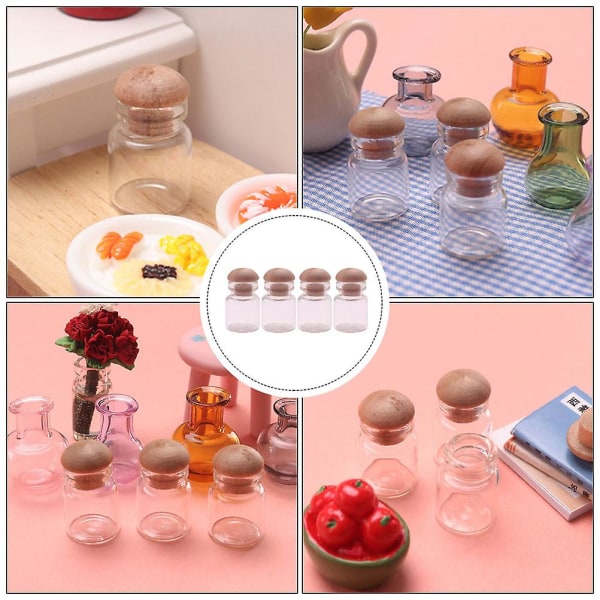 6 stk. Miniature Glasburke Tiny Stocky Glasflasker 1/12 Små Glasflasker 2,3X1,2CM 2.3X1.2CM