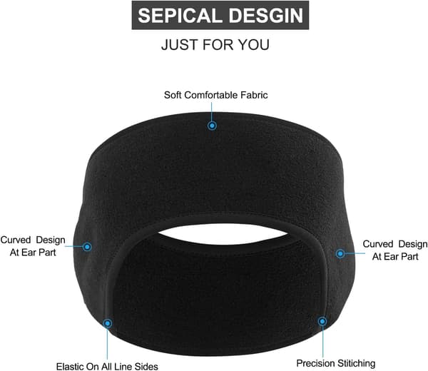 Black 2-piece Lightweight Headband for Ears, Winter Headband Earmuffs Warm Comfortable