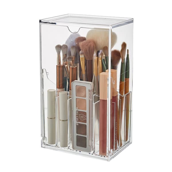 Stackable Makeup Organizer - Large Capacity Lipstick Holder with Dust Cover - Cosmetic Brush Holder for Dressing Table