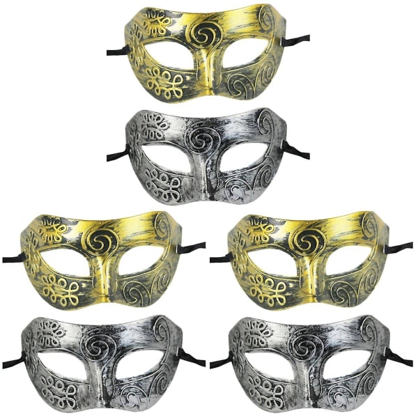 6 stk Luksuriøse Maskuline Mennmasker Retro Romersk Maskerademaske Halvmaske Dekorasjon For Maskeradeball 6 pcs M