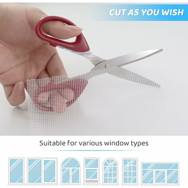 300x120cm Window Net against Mosquitoes, Adjustable Window Screen Roll, White Fiberglass Fabric, Fireproof, Durable, Mesh