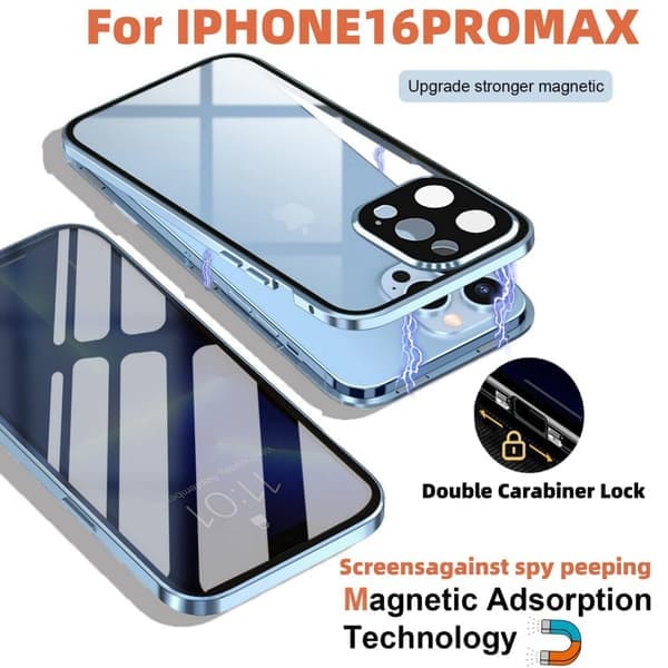 iPhone 16 Pro Max Magnetic Privacy Case with Metal Frame, Double-Sided Magnetic Glass, Anti-Spy Screen and Camera Lens Protector