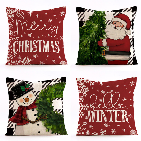 Julepudebetræk, julemandsdesign, glædelig jul, sofapudebetræk, boligindretning, sofa, A 4PCS