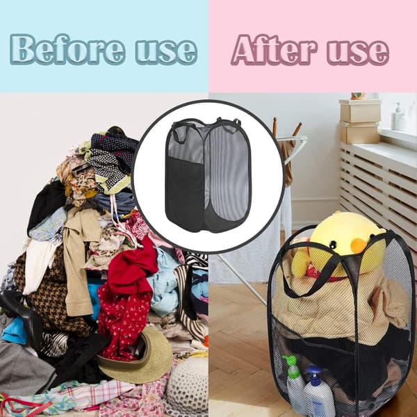 Large Laundry Basket Foldable Mesh Laundry Hamper Pop up Laundry Basket with Side Pocket Laundry Baskets