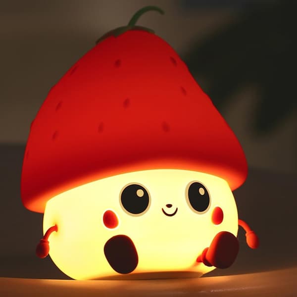This strawberry-shaped night light is a cute fruit-shaped night light, perfect for children's rooms. It has two adjustable brightness levels.