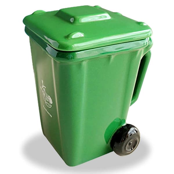 Hjulie Bin Ceramic Mug, Trash Can Cup, Funny Trash Can Mug, Recycling Mug, Trash Can Mug (Green)