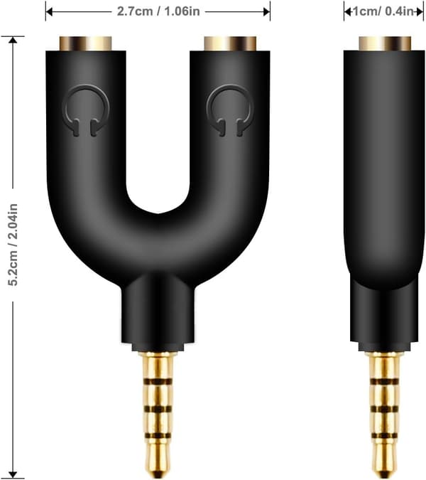 Hörlurar Stereo Audio Splitter Kit, 3,5 mm U-formad Jack till 2 Öron
