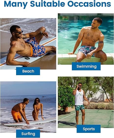 Herr Badshorts med Kompressionsfoder Stretch Strandshorts Snabbtorkande Boardshorts