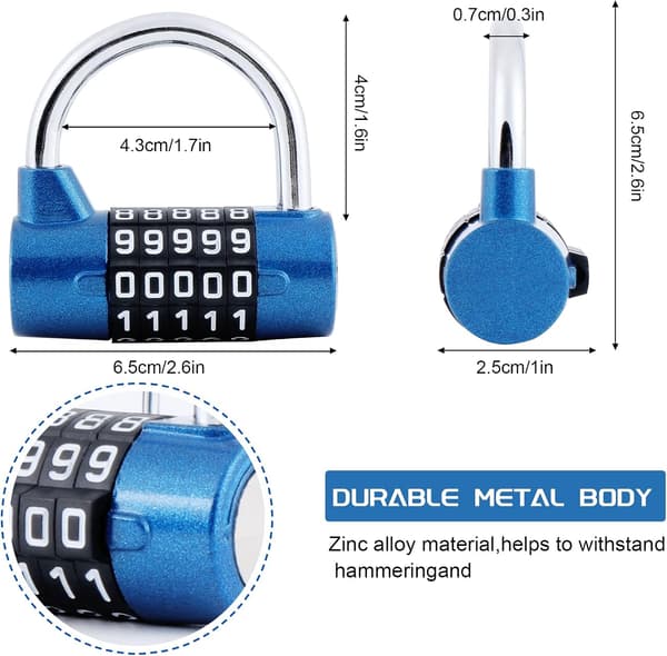 Number Combination Lock, 2 Pcs Gym Lock, Resettable Combination Locks for Cabinets, Toolbox, Fence, Bicycle, etc. Blue