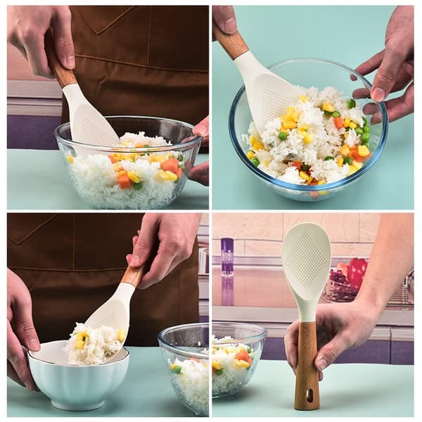 Rice spoon with stand, heat-resistant rice scoop, kitchen utensil for sushi rice, mashed potatoes (white, 2 pcs)
