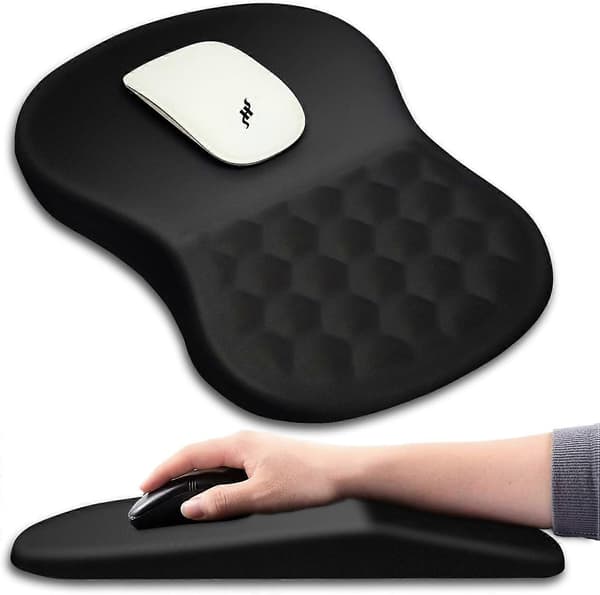 Ergonomisk musemåtte med håndledsstøtte og massagefunktion, håndledsstøtte til smertelindring med memoryskum og skridsikker PU-base, mus