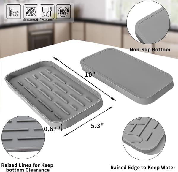 Silicone Kitchen Countertop Organizer Tray for Multiple Uses, Eco-Friendly Sponge Holder for Kitchen Bathroom Counter or Sink, Dish Soap Pump, Scrubber,