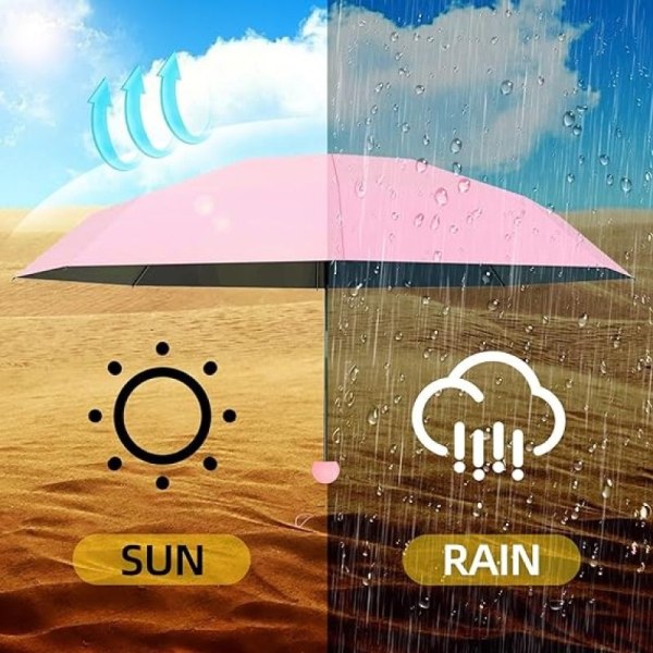 Reiseparaply - Mini sammenleggbar kompakt paraply med etui, 8 ribber, lett bærbar paraply, liten sol- og regnlommeparaply