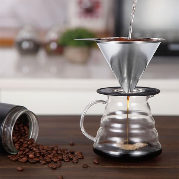 Kaffefilter 1-4 kopper, rustfritt stål håndbrygget kaffekanne filterkopp dryppfilter papirfritt filter