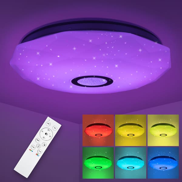 LED Ceiling Panel - Color Changing with Remote Control - Dimmable RGB Ceiling Light - 3000K-6500K Neutral White - IP20 Waterproof Ceiling Light