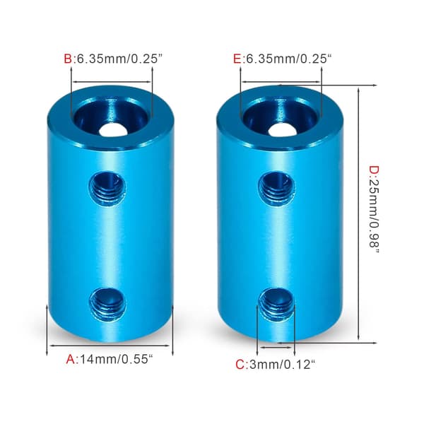 2 st styv koppling, 2 st blå 6,35 mm 6 mm 6 mm size_name