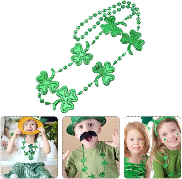 3 stk. St. Patrick's Day Shamrock Perlehalskæder Grøn Plastik