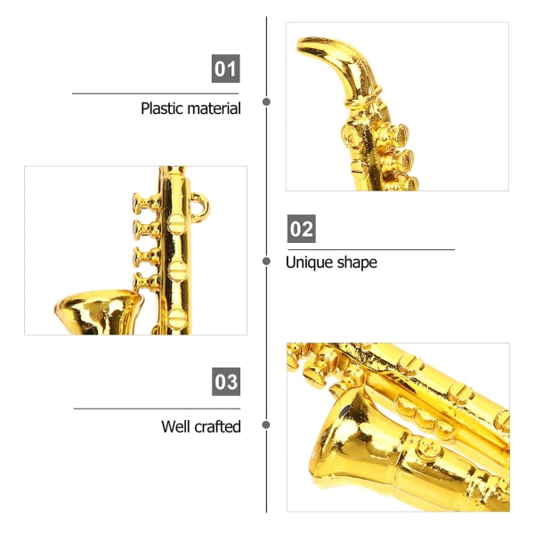 10st Miniatyrmusikinstrument Miniatyrsaxofon Små instrument MiniatyrhusdekorGyllene Golden 4.5x2cm