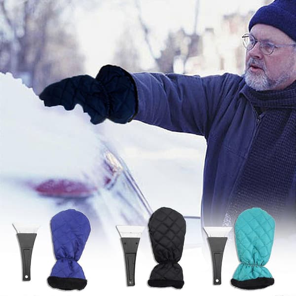 Ice Scraper Mitten Windshield Snow Scraper Gloves Waterproof Snow Removal Tool with Shovel for Home Car Window Windshield Blue
