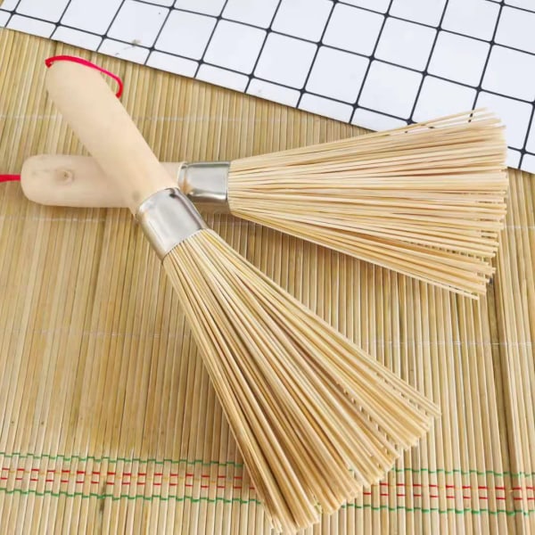 Sansheng 2 Pack Bamboo Wok -harja, keittiön puhdistusharja, bambukeittiöpannun harja, pannukahvan puhdistusharja, bambupannun harja,