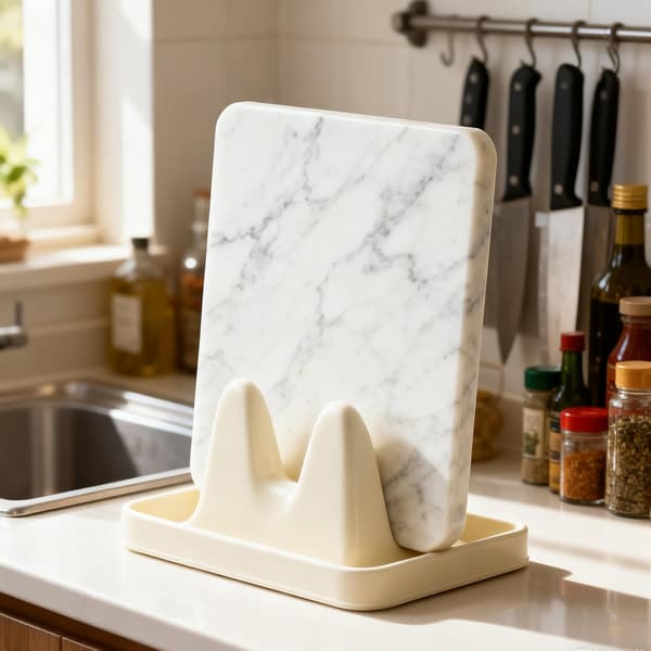 2-Tier Countertop Organizer - Cutting Board & Pot Lid Holder with Utensil Drainer, Space-Saving Storage for Kitchen Utensils (Cream & Grey)