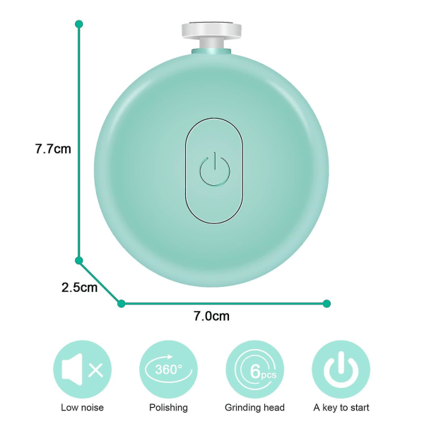 Elektrisk babyneglfil, 6 i 1 elektrisk neglefil for nyfødte sett, stille og sikker babyneglklipper - grønn