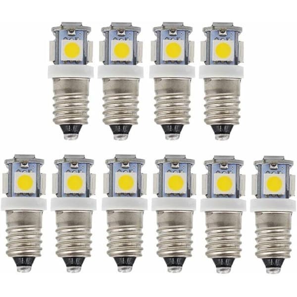 10 stk E10 6V Koldhvide LED-pærer 5SMD 0.5W 50LM (Koldhvid)