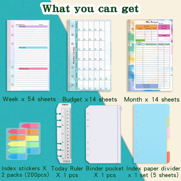 A6 Planner Inserts, Budget Binder Inserts with 7 Pockets, Financial Planner Refill Paper, Expense Tracking Inserts - Gradient