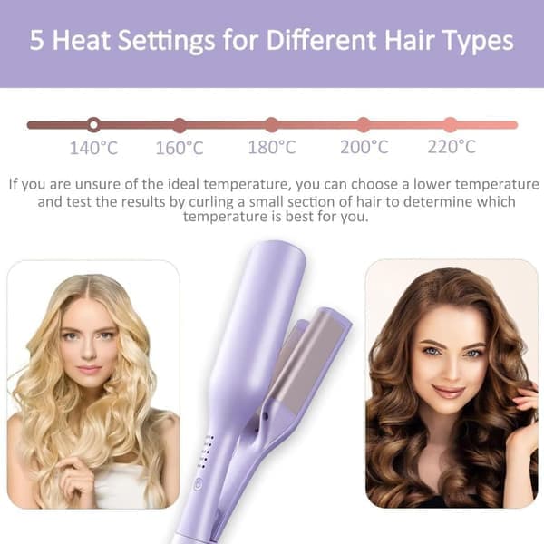 Curling Iron 32 mm – French Waver with 5 Adjustable Heat Settings 140–220 °C, Intelligent Automatic Shut-off