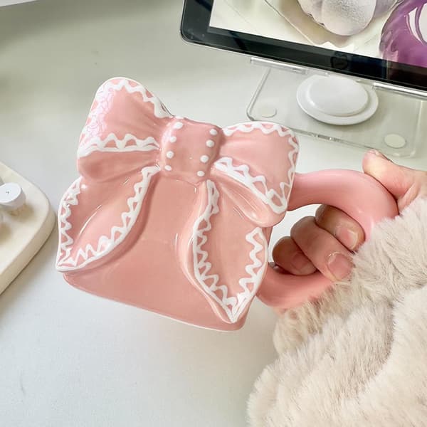 Ceramic Bow Coffee Mug, Cute Bow Shaped Mug, Latte Cup, Personalized Coffee Mug, Valentine's Day, Mother's Day, Birthday Gift.