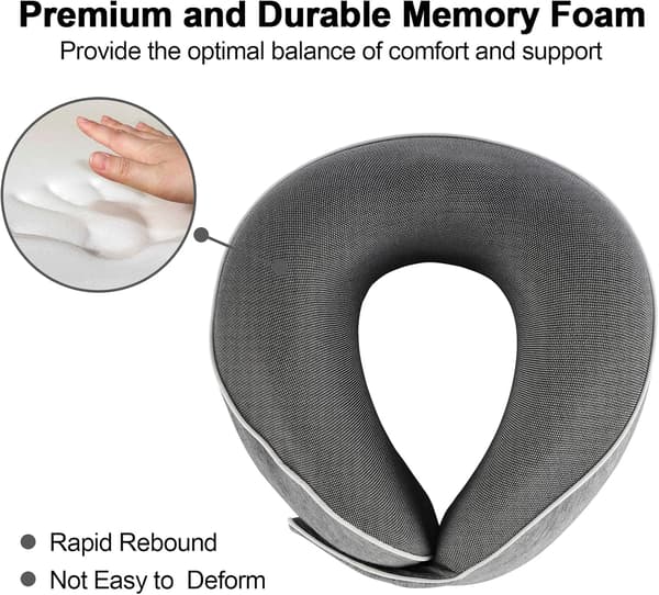 Resekudde, memory foam nackkudde för resor, mjukt nackstöd, snabbmonterad flygplanskudde (mörkgrå)