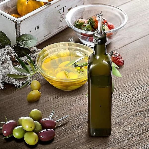 Glas Oliv -500 ml Grøn Og Eddike Med Hældetud Og Tragt - Olivkaraffel