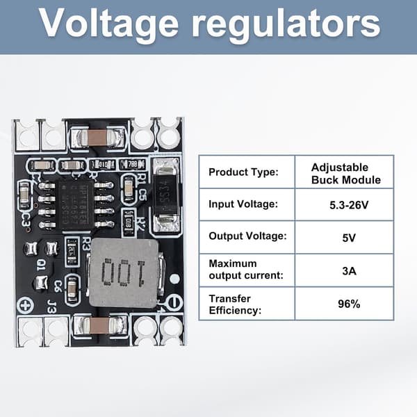 DC-DC Buck Converter Spændingsregulator Step Down Strømmodul MP1584 EN 5.3-26V til 5V 3A med 10cm 40P Han- og Hun-ledning til 5 stk.