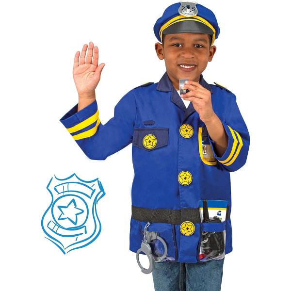 unisex-børn Politibetjent Rollespil Kostume-påklædningssæt (8 stk) Frustrationsfri emballage Flerfarvet, i alderen 3-6 år