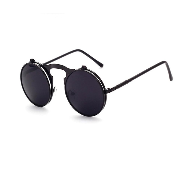 Rund polariserad beläggning Spegel Solglasögon Metallram Antika Up Solglasögon för män och kvinnor (svarta Black