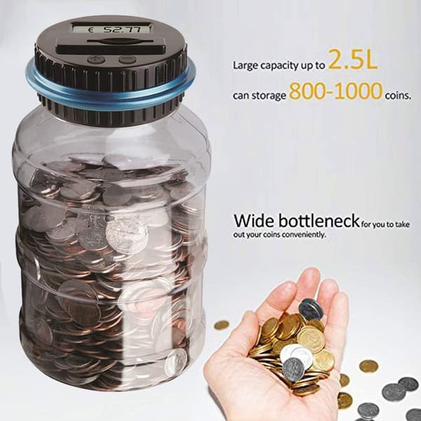 Digital Mønttank, Automatisk Sparegris med LCD-Display, 2,5L La