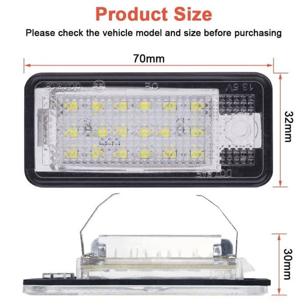 LED-nummerpladelys, Superklare 6000K Xenonhvide 18SMD-pærer, 2 stk. LED-nummerpladelys