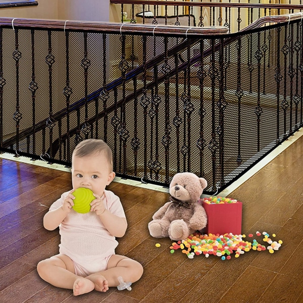 Trappenett - Babysikkerhetsskinne - 9,8 fot × 2,62 fot - Trappenett for rekkverk for barn, små kjæledyr, leketøy - innendørs og utendørs (svart)