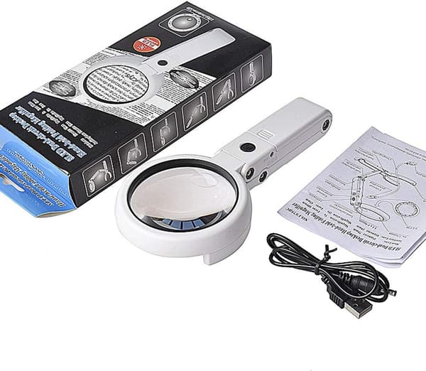 Magnifying Glass Table Lamp, 5X/11X Foldable Magnifying Lamp USB Powered, with 8 LED Lights, for Reading, Hobbies, Jewelry, Crafts or Workbench