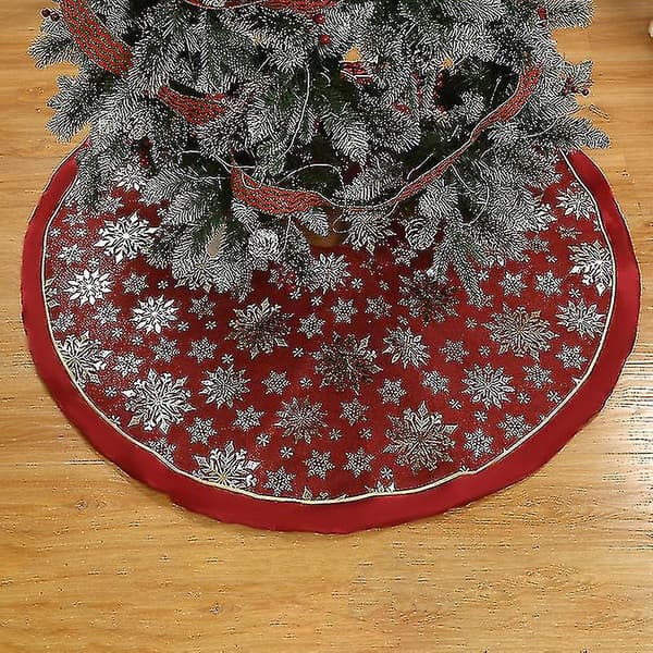 48'' Large Christmas Tree Skirt with Gilded Snowflake Rustic Luxury Decoration