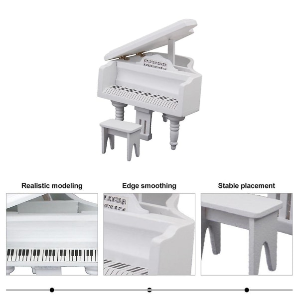 Mini Klavermodel Mini Hus Træ Klaver Dekoration Dukkehust Klaver Dekoration Hvid 8,9X8,8CM White 8.9X8.8CM