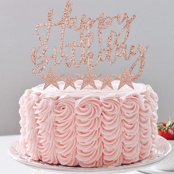 Rosegull - Bursdagskake Toppers Sett, Gullballong Kake Toppers