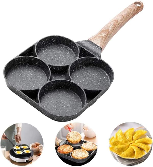 Non-stick stekepanne med 4 hull, pannekakepanne, stekt egg, hamburgerpanne