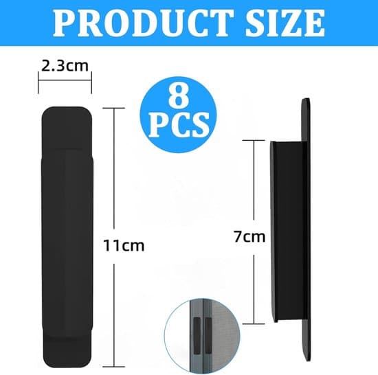 Kitchen Handles - Self-Adhesive Furniture Handles - 8-Pack - 11 × 2.3 × 0.1 cm - For Doors, Windows, Cabinets, Drawers, Refrigerators - Black