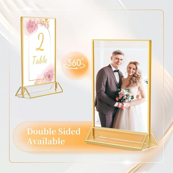 A5 Double-Sided Gold Photo Frames, Gold Table Number Holders | Clear Acrylic Table Easels, 6 pcs