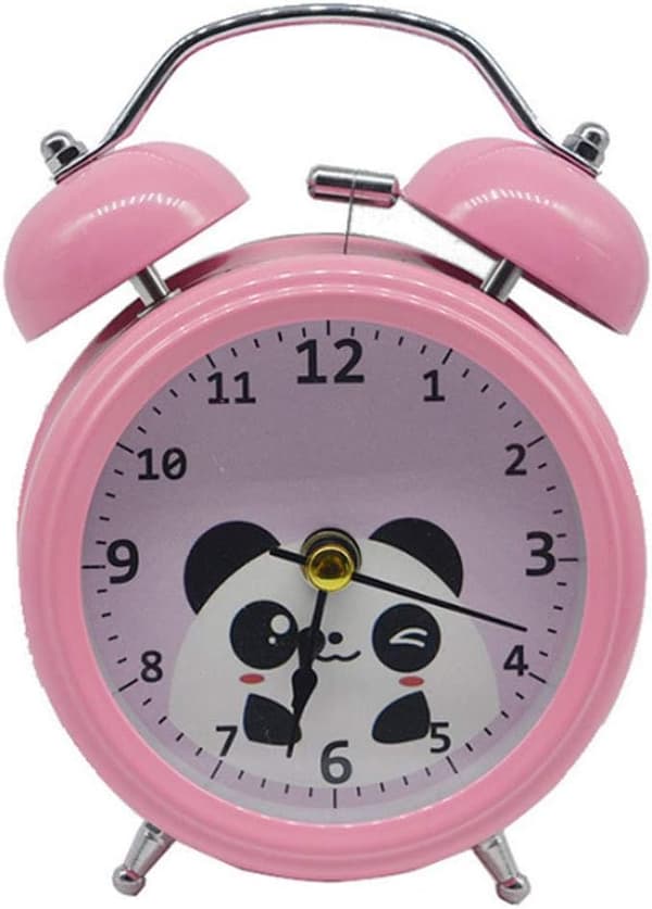 Cartoon Panda High Twin Bell Alarm Clock Silent Analog Quartz Nightlight Clock